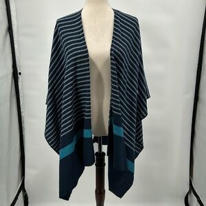 Mersea Classic‎ Travel Wrap Shawl Poncho ONE SIZE Navy BLue Striped